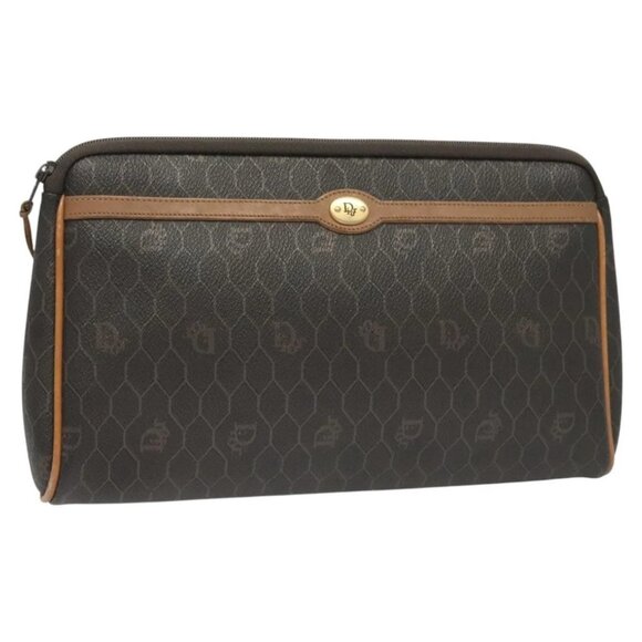 Christian Dior Honeycomb Canvas Clutch Bag PVC Black Auth ti3115 - Picture 1 of 16